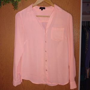 Sheer Peachy Blush Button-Down Blouse